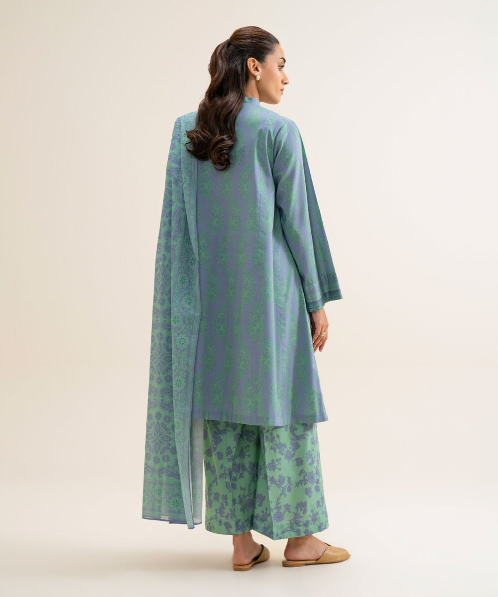 Women's Unstitched Cotton Viscose Printed Blue 3 Piece Suit