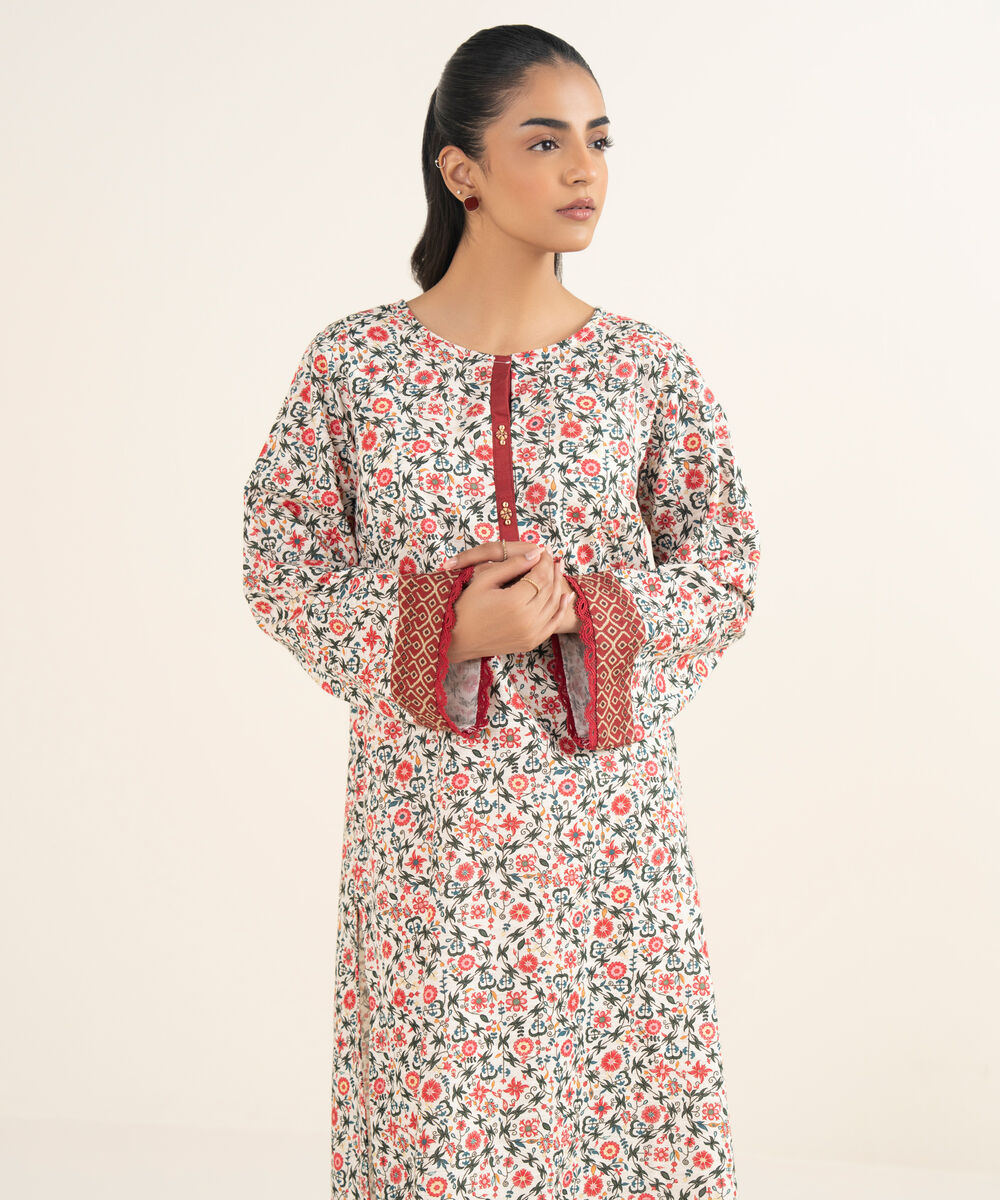 Women's RTW Cotton Printed Off White A-Line Shirt