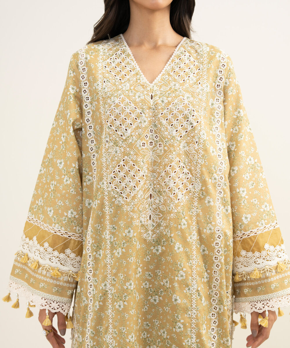 Women's Unstitched Lawn Embroidered Yellow 3 Piece Suit