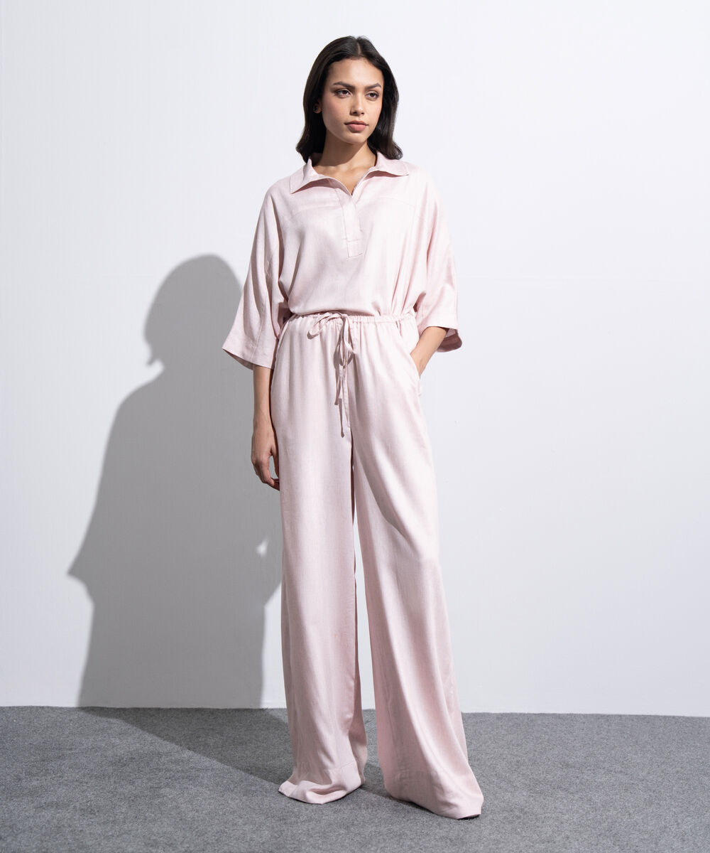 Women's Western Light Pink Wide Leg Pull-On Trousers