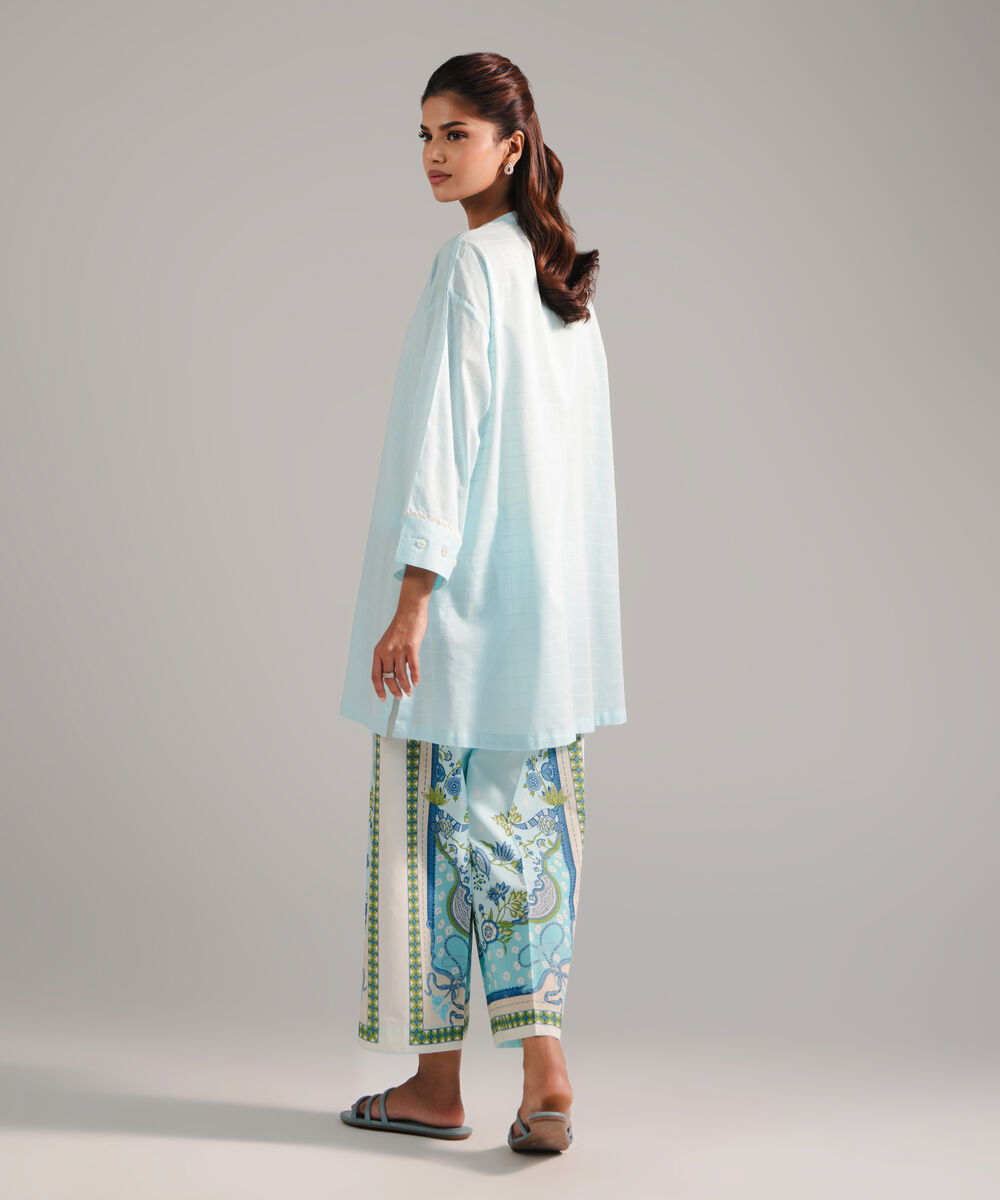 Women's RTW Dobby Embroidered Ice Blue 2 Piece Suit