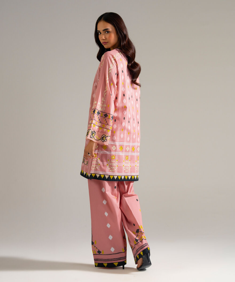Women's RTW Lawn Embroidered Pink Straight Shirt