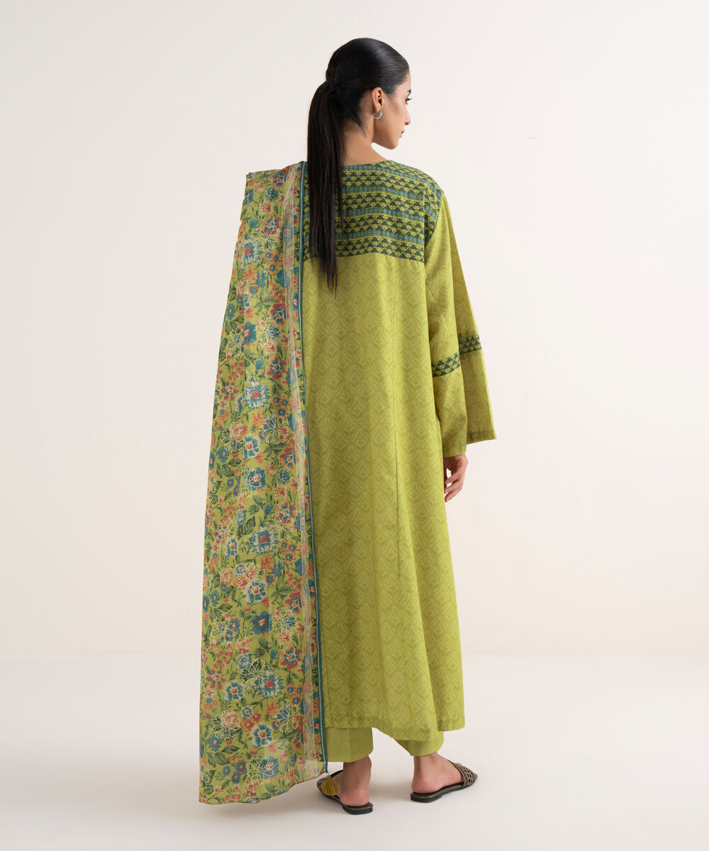 Women's Unstitched Lawn Printed Green Three Piece Suit