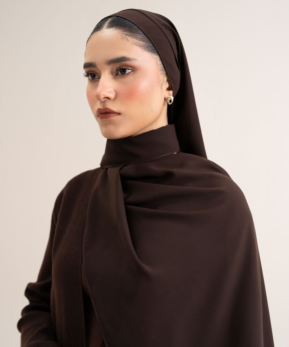 Women's Dark Brown Solid Sweater-Knit Abaya Set