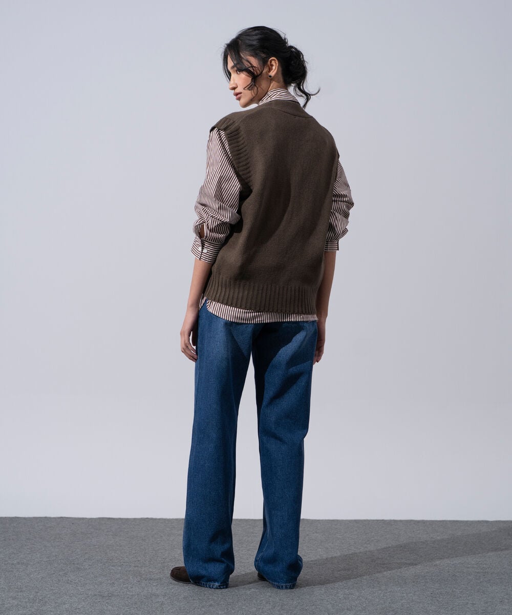 Women's Western Wear Taupe Acrylic V-Neck Sweater Vest