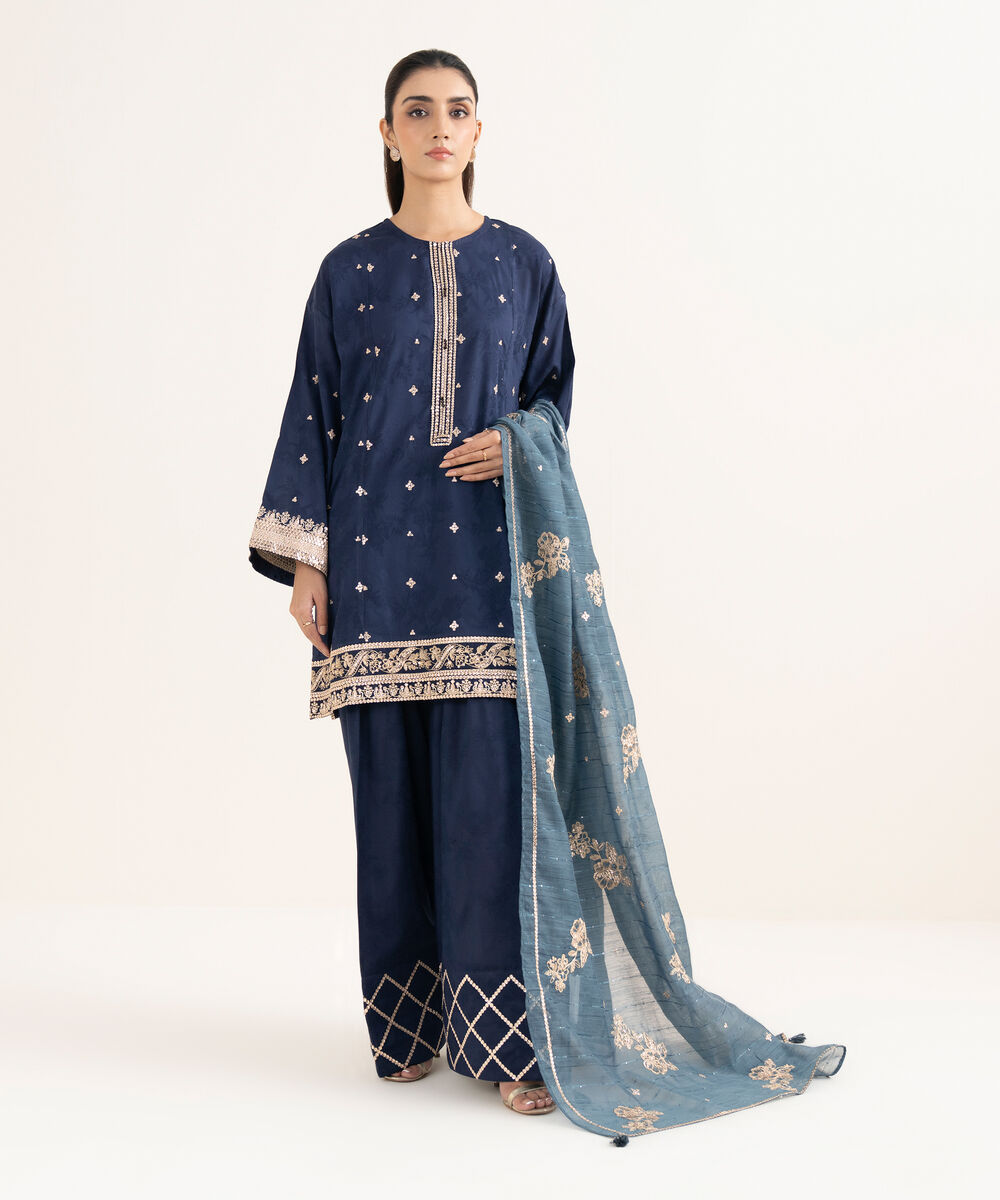 Embroidered Manaar Blue Dupatta
