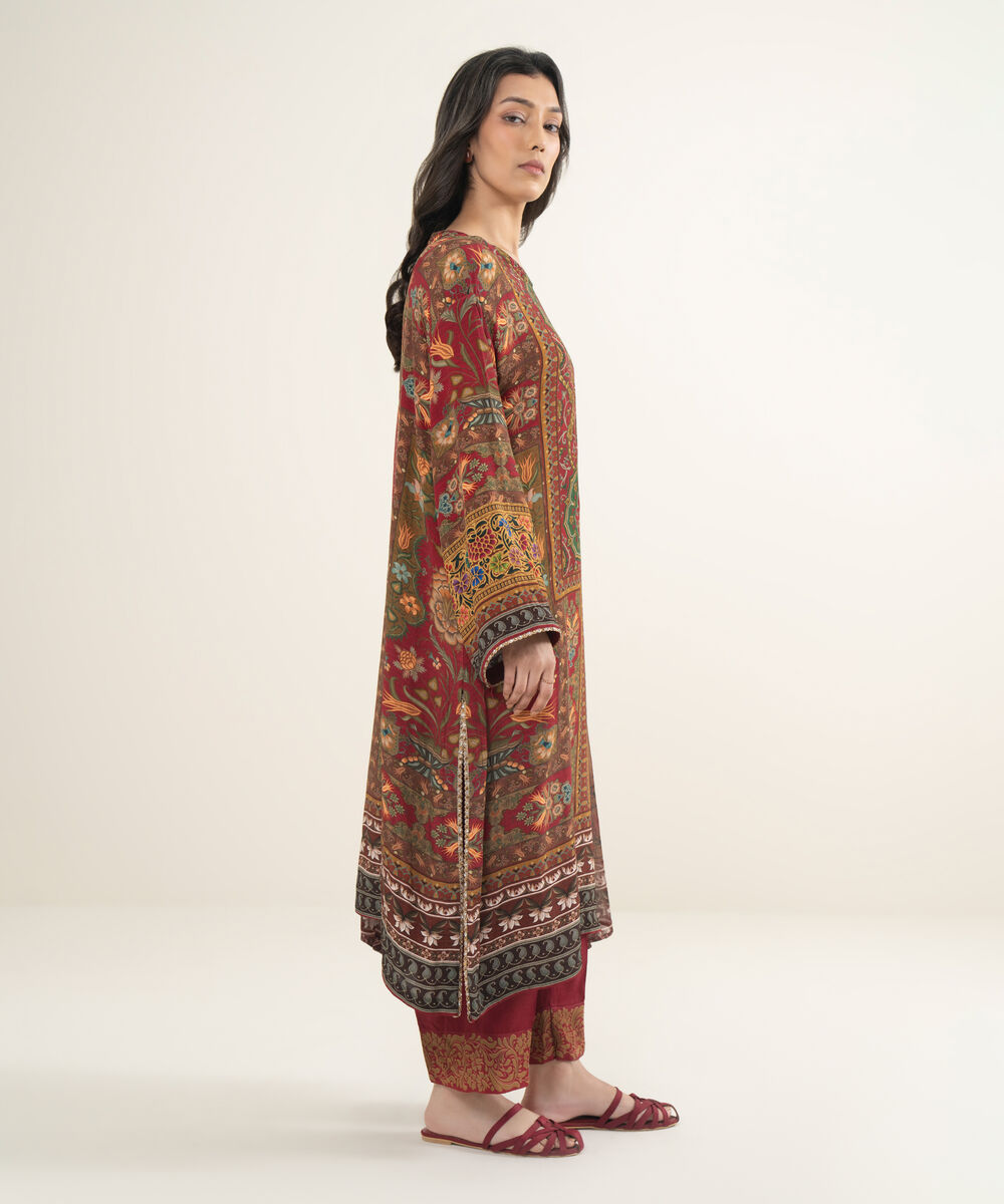 Women's RTW Bemberg Grip Printed Red 3 Piece Suit