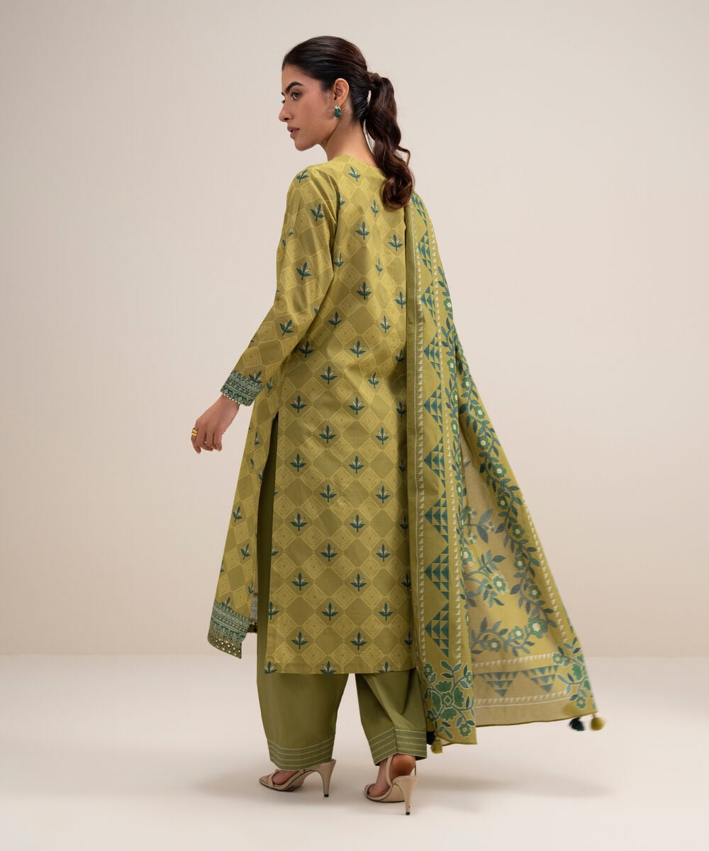 Women's Unstitched Lawn Embroidered Beige 3 Piece Suit