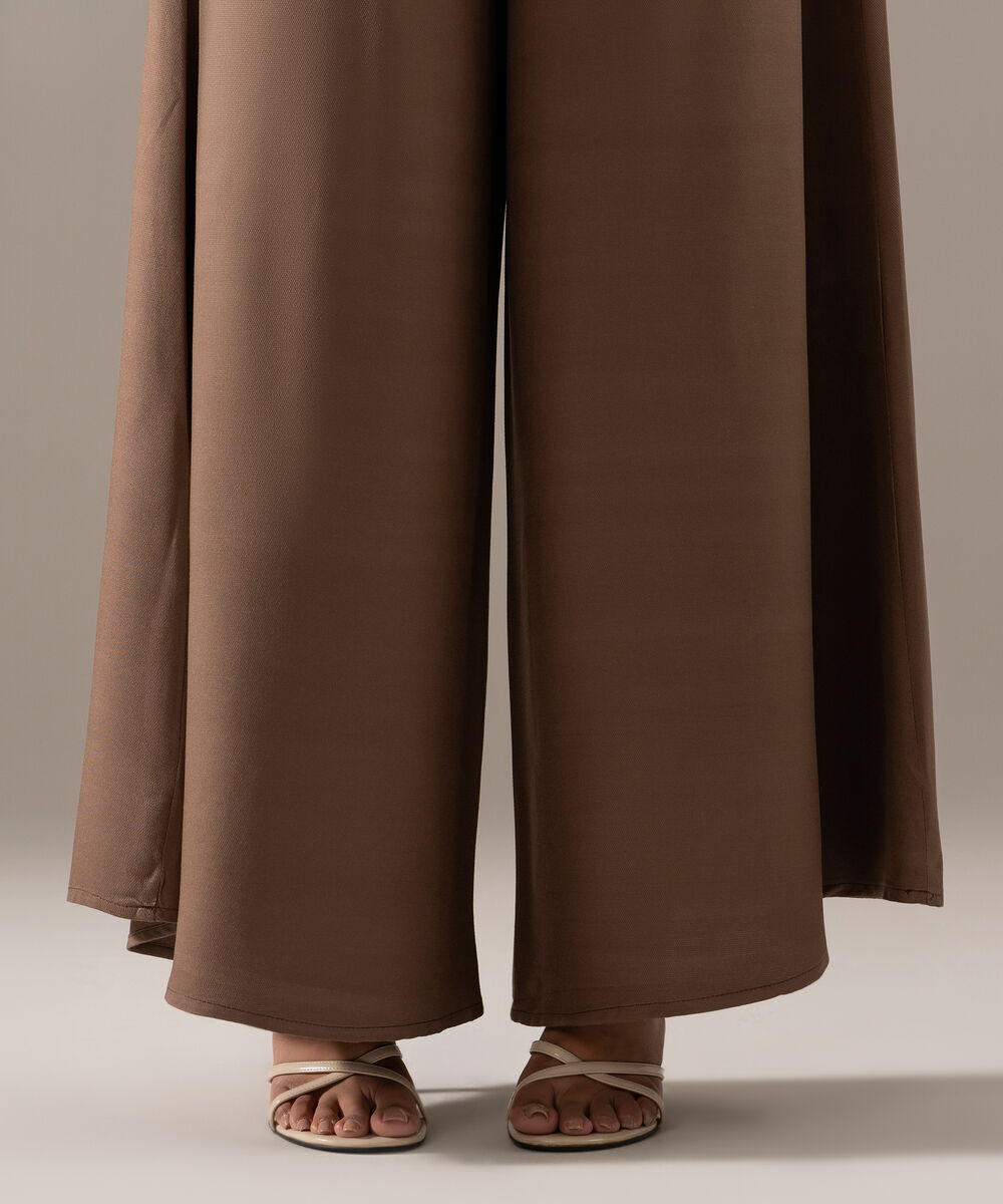 Women's RTW Bedford Solid Dark Beige Flared Pants