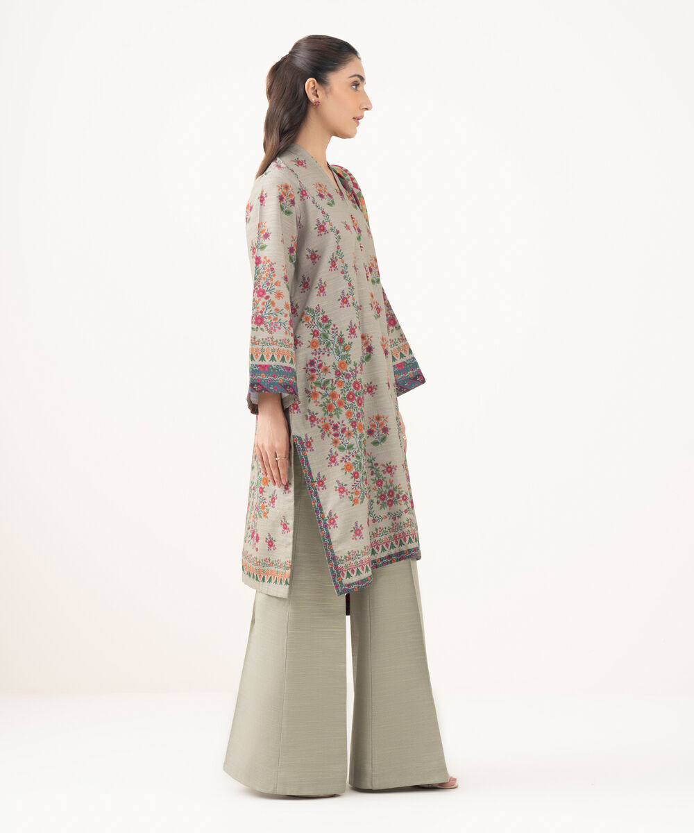 Women's Unstitched Khaddar Printed Beige   3 Piece Suit
