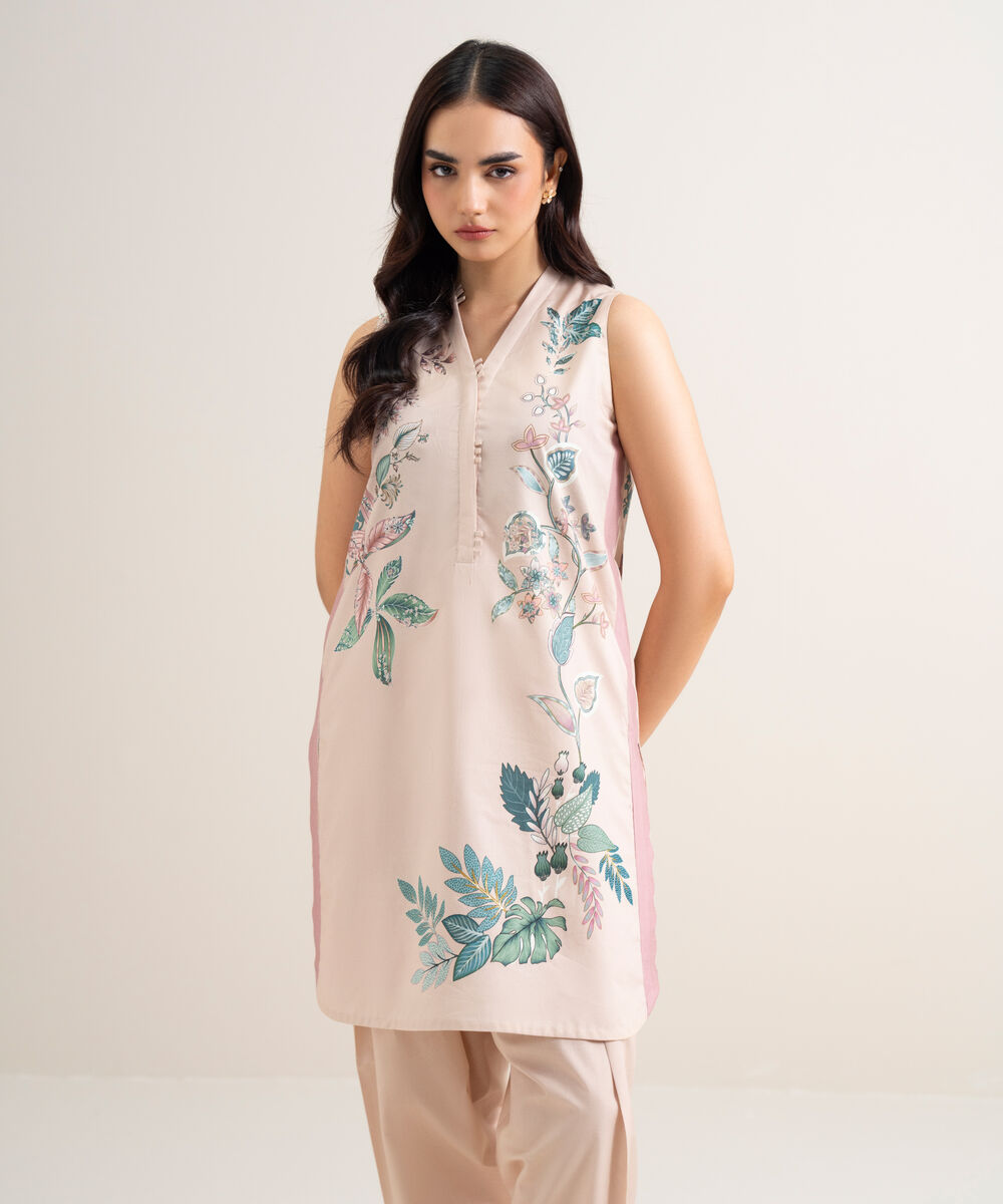 Women's Unstitched Lawn Printed Light Pink 2 Piece Suit