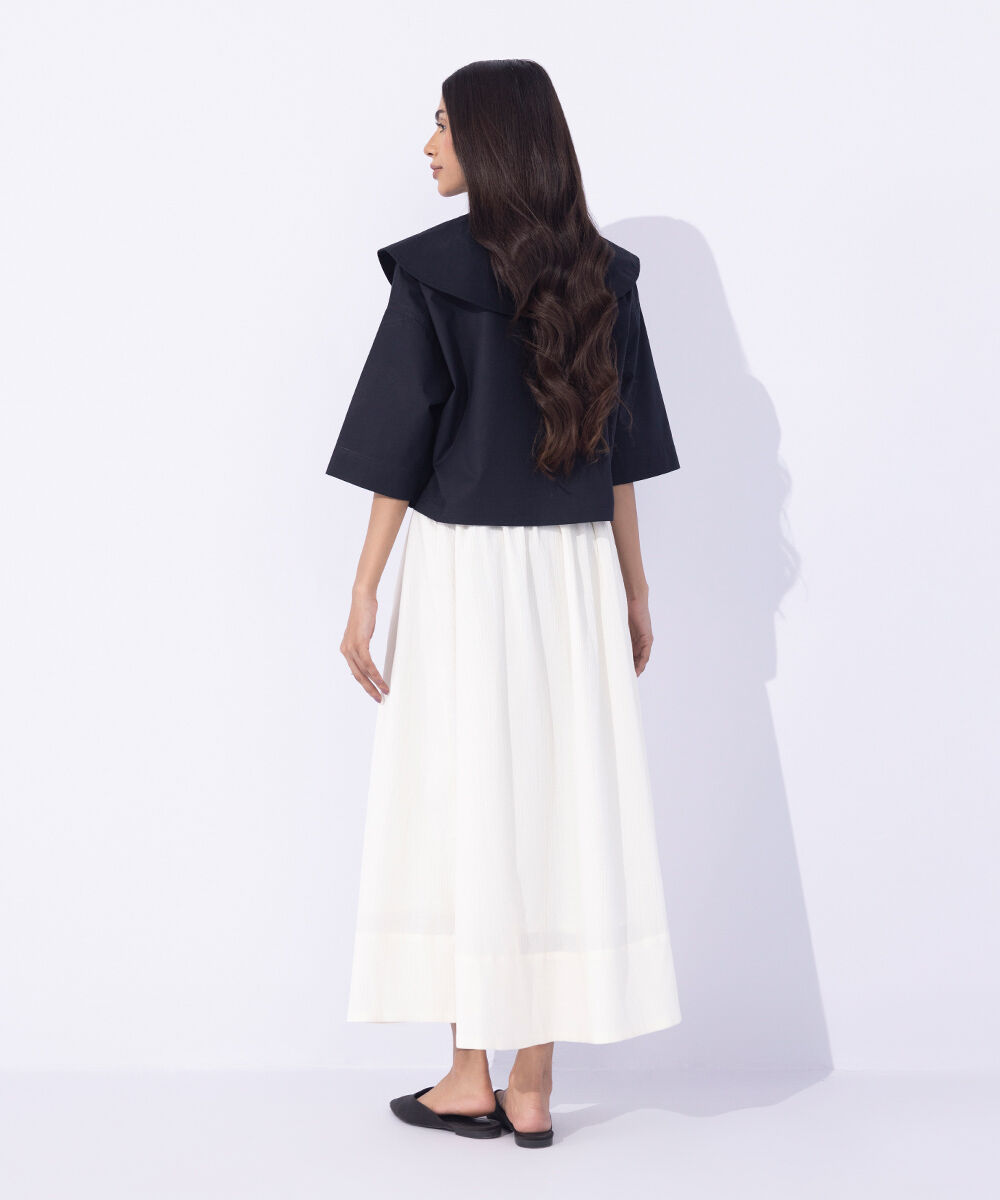 Women's Western Wear Black Peter Pan Cropped Shirt