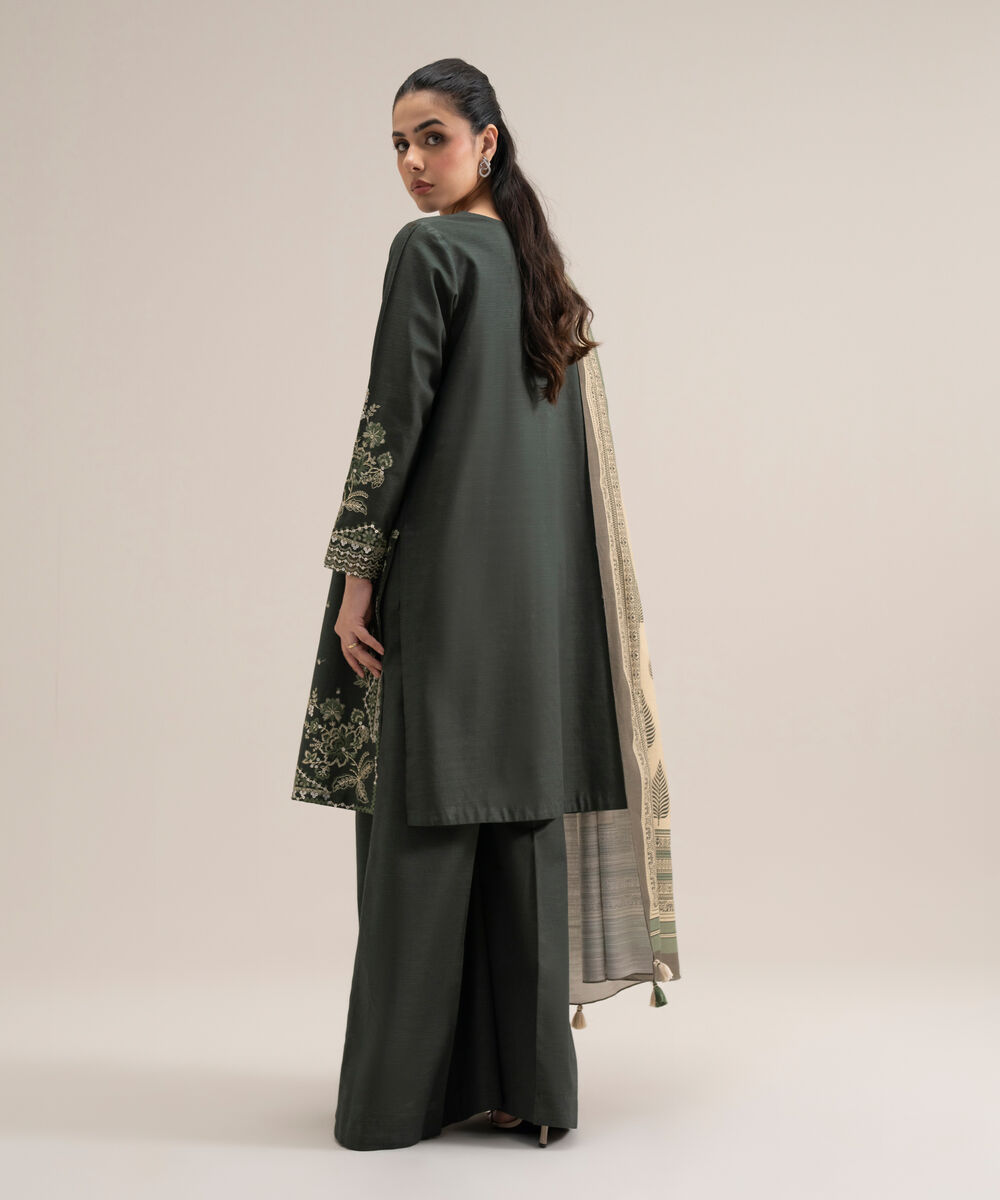 Women's Unstitched Lawn Embroidered Green 3 Piece Suit