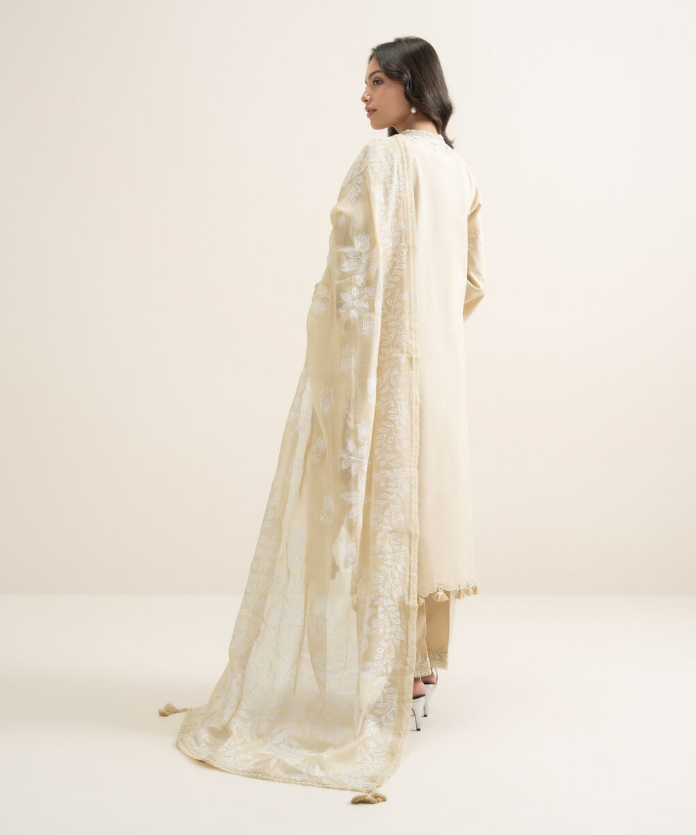 Women's Unstitched Lawn Embroidered Off White