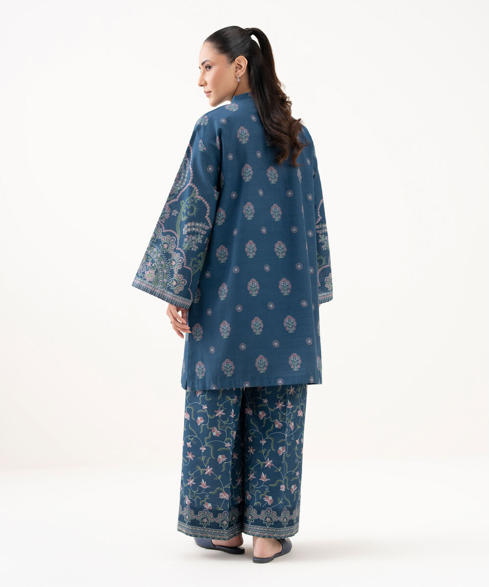 Women's Unstitched Light Khaddar Printed Blue 2 Piece Suit