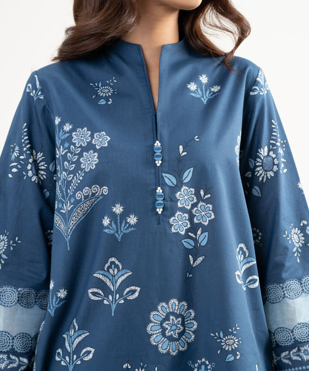 Women's Unstitched Lawn Printed Blue 3 Piece Suit