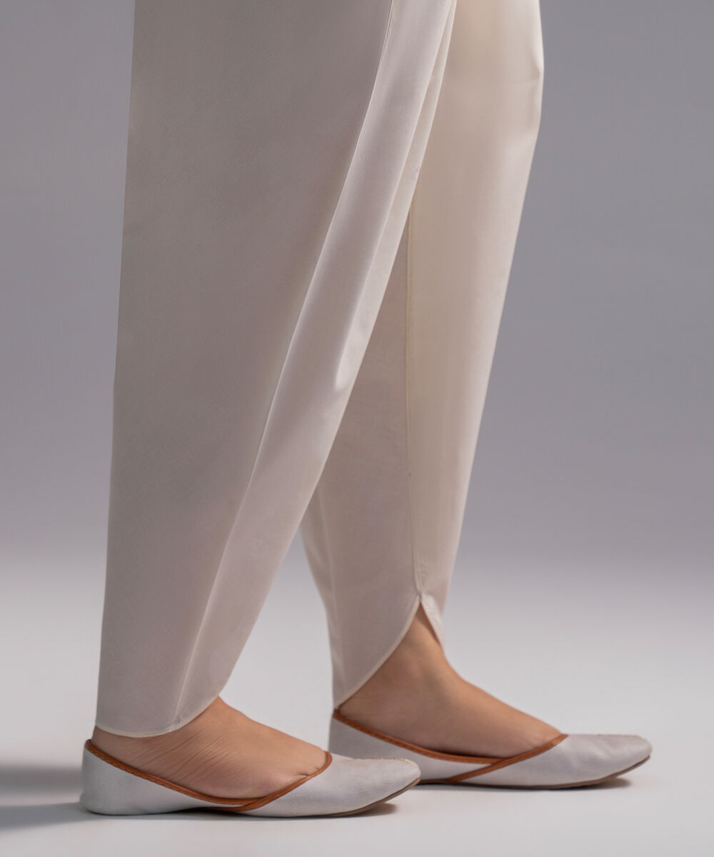 Women's RTW Cambric Solid White Tulip Shalwar
