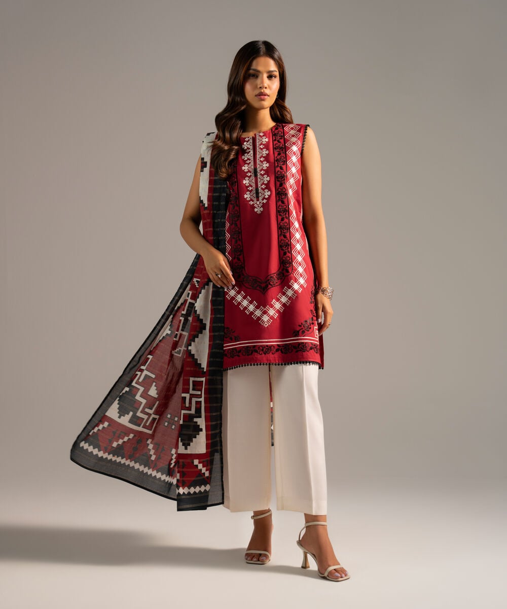 Zari Lawn Printed Maroon Dupatta