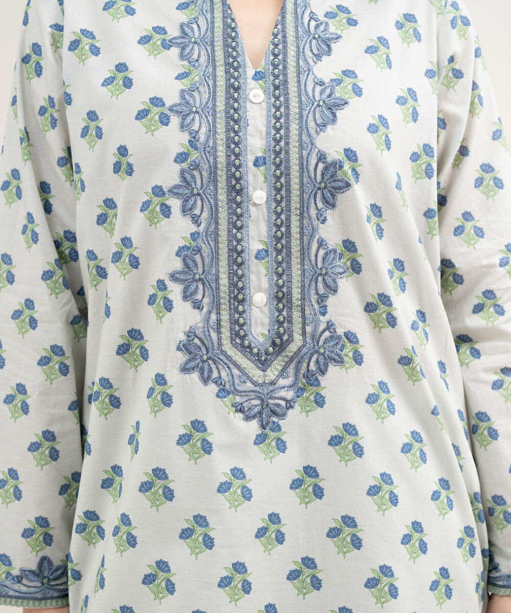 Women's RTW Lawn Embroidered Grey Straight Shirt