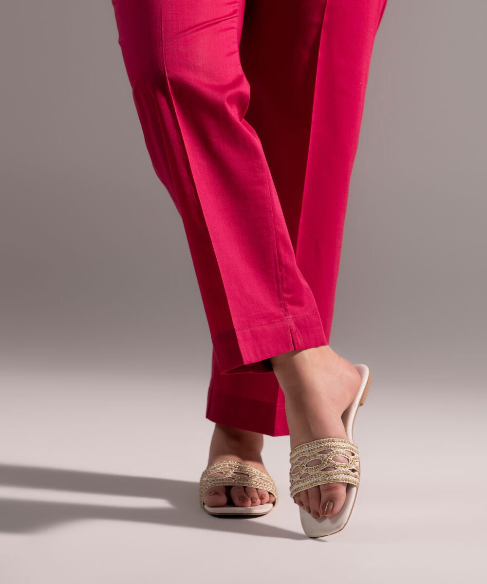 Women's RTW Crosshatch Solid Pink Straight Pants