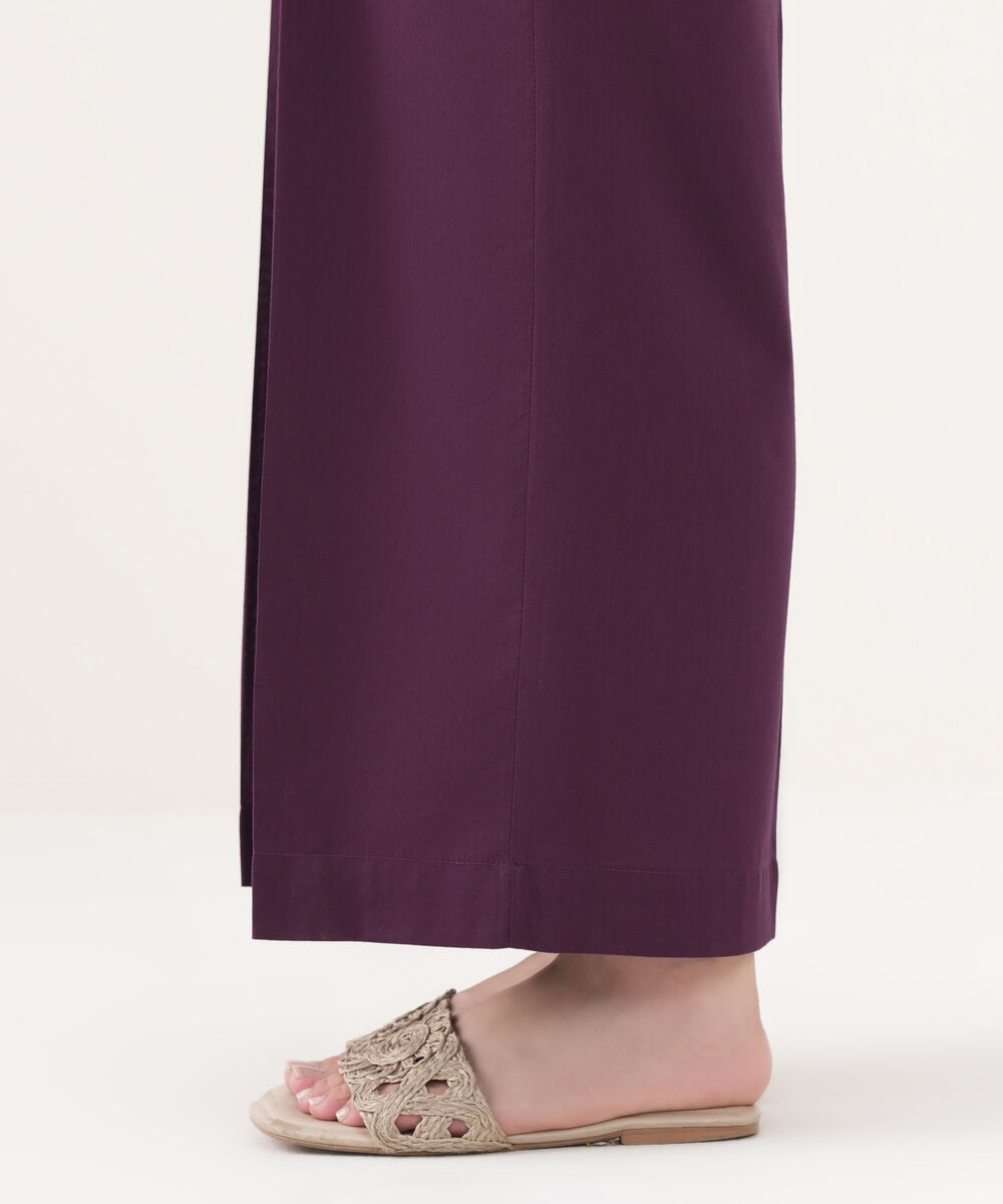 Women's RTW Cotton Viscose Solid Purple Flared Pants