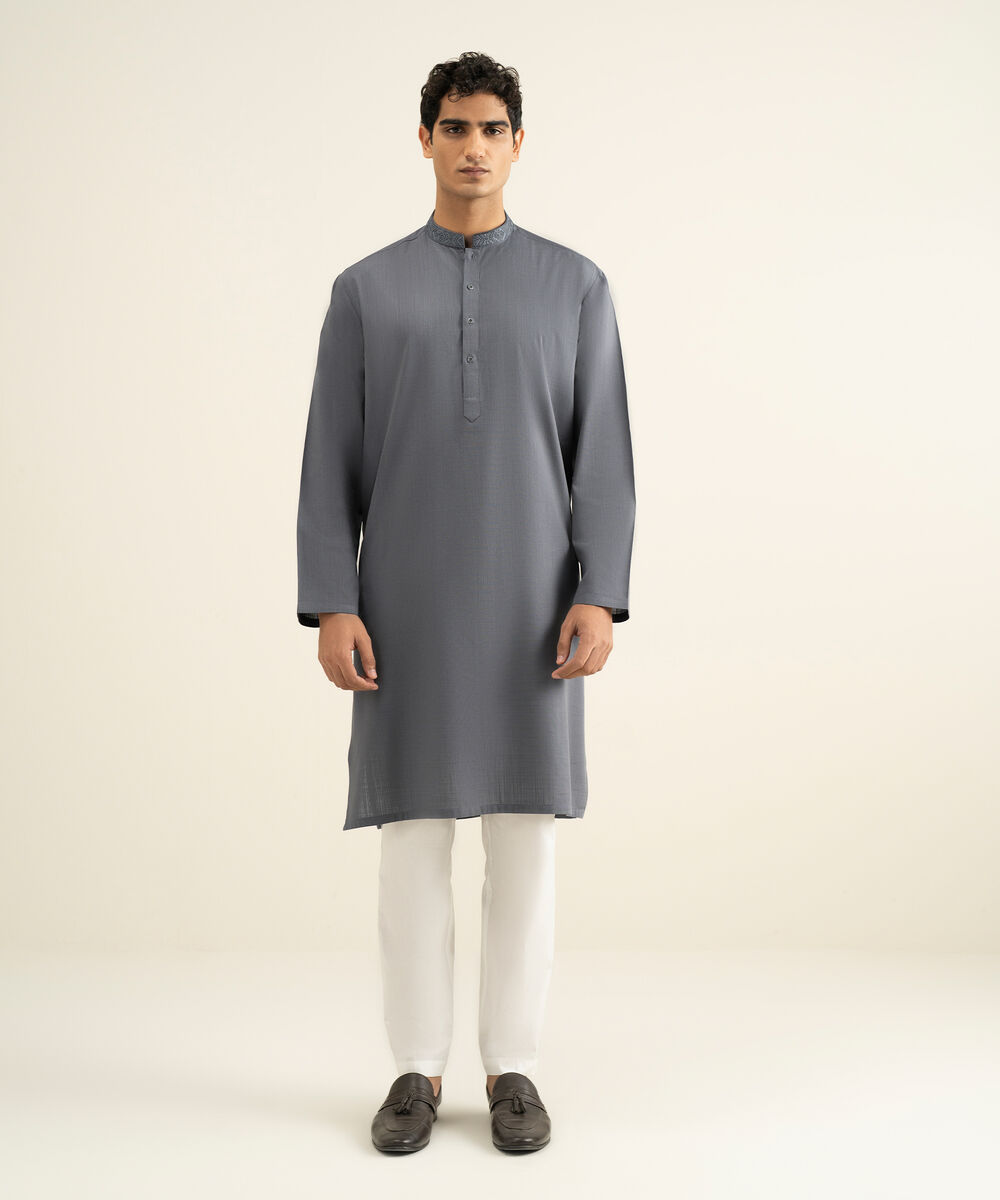 Men's dark grey Cotton Slub Kurta