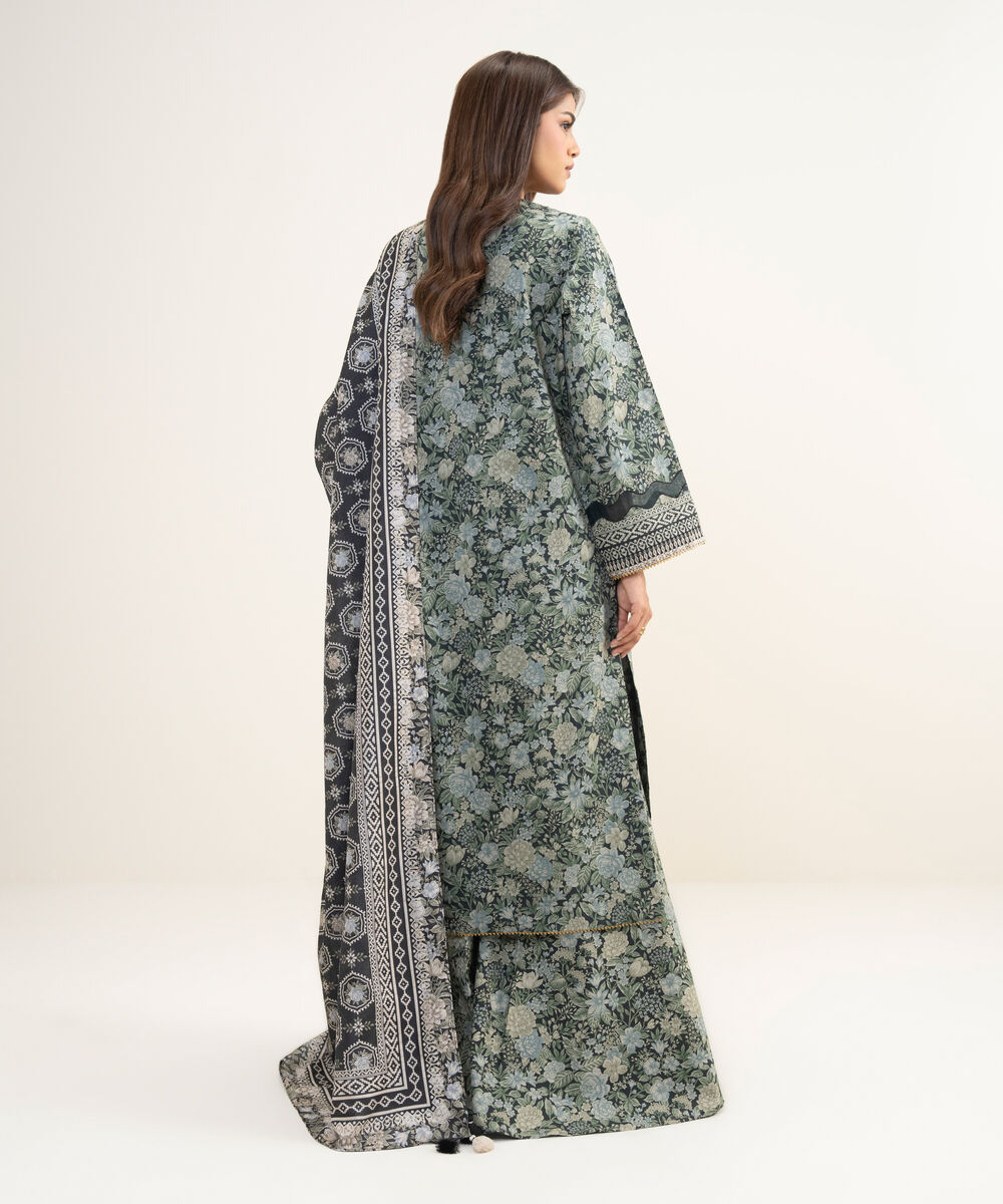 Women's Unstitched Lawn Embroidered Black 3 Piece Suit