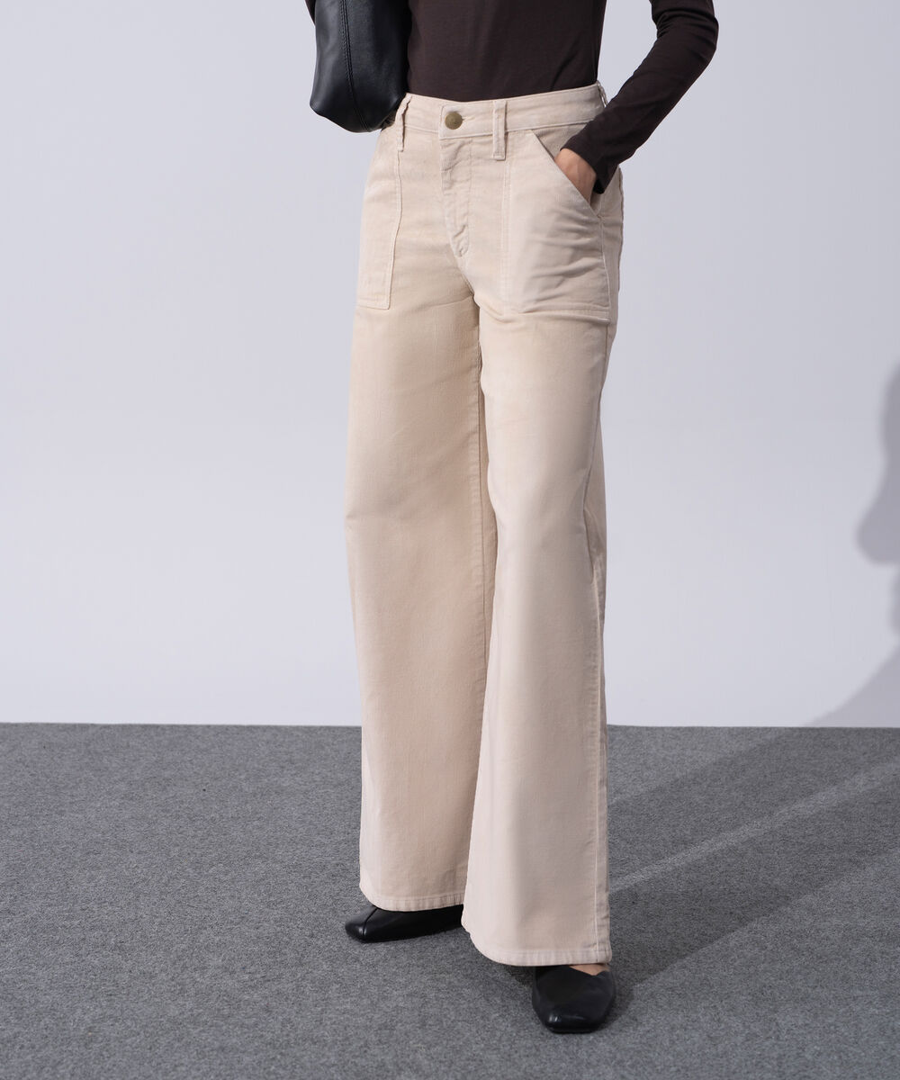 Women's Western Wear Ecru Cotton Corduroy Wide Leg Pants