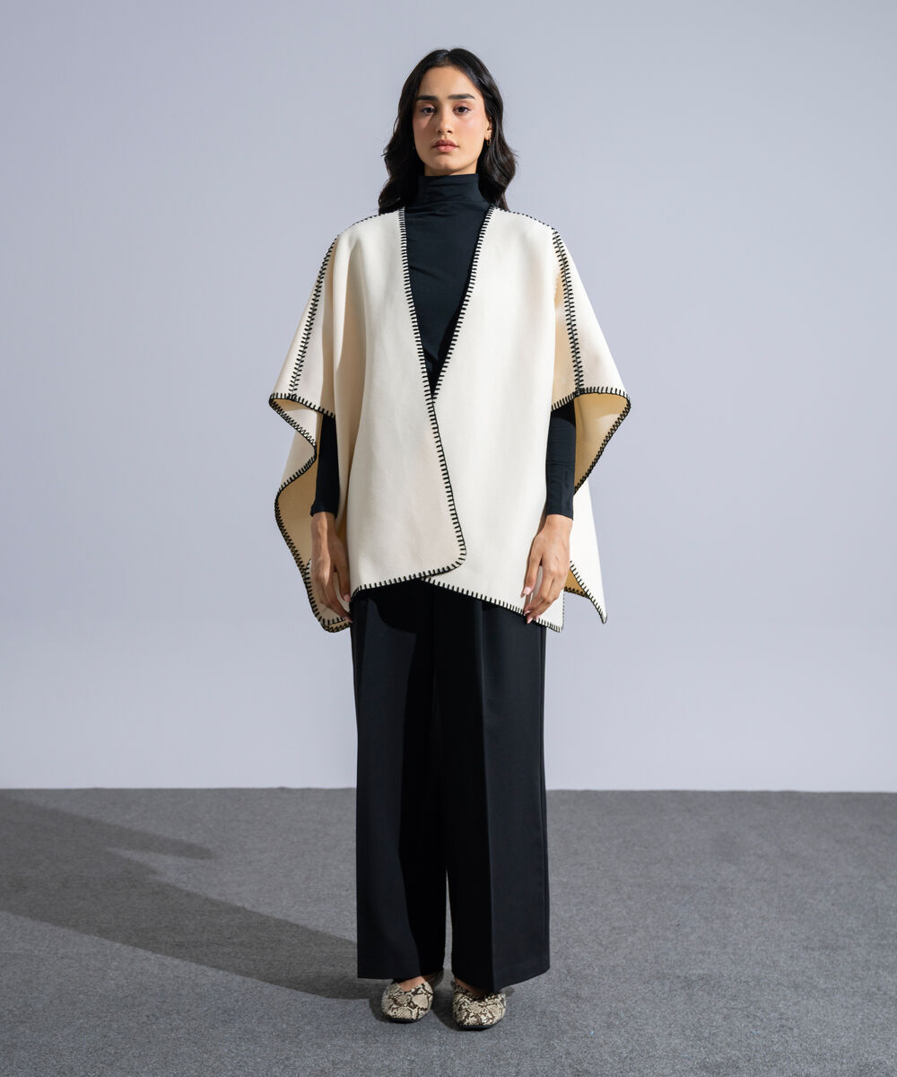 Women's Western Wear Ivory Polyester Cape Shawl