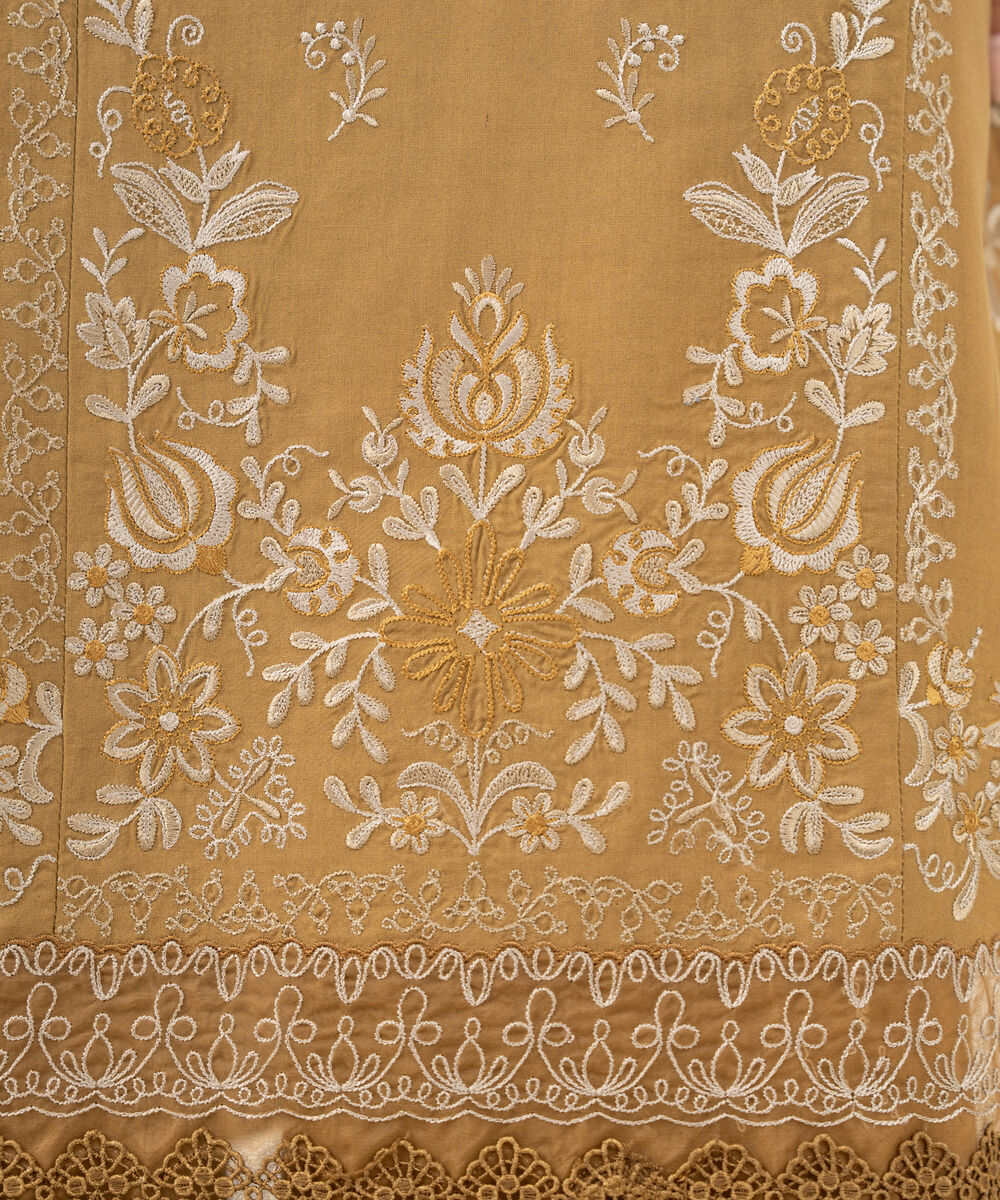 Women's Unstitched Embroidered Linen Dull Gold 3 Piece Suit