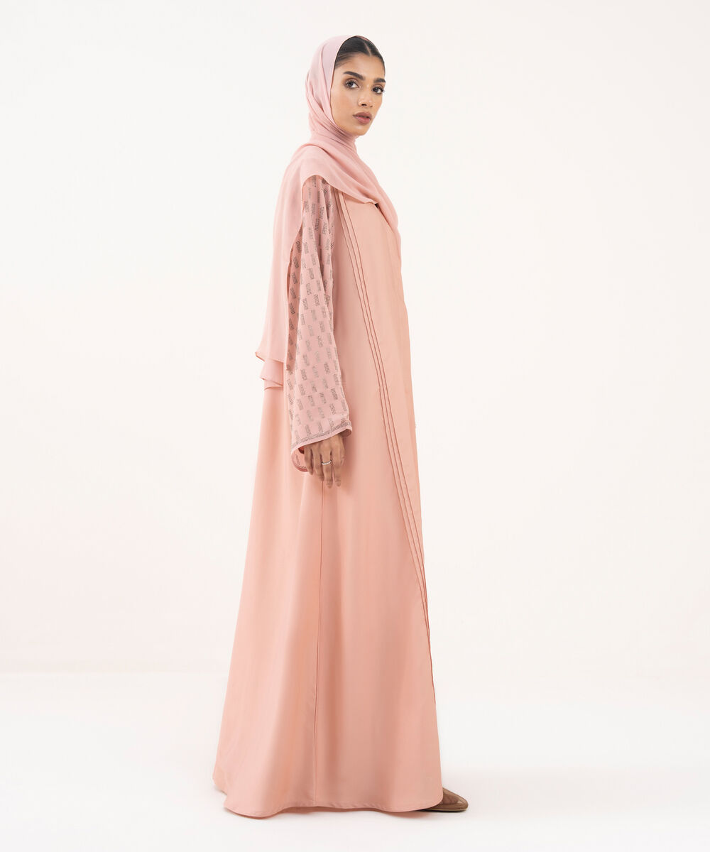 Women's Pink Polyester Abaya Set