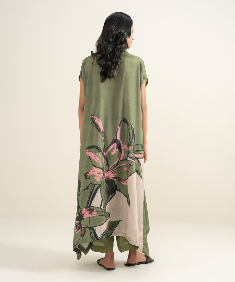 Women's RTW Blended Grip Silk Printed Green 2 Piece Suit