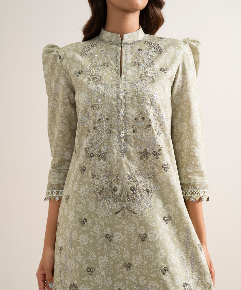 Women's Unstitched Lawn Embroidered Beige 3 Piece Suit