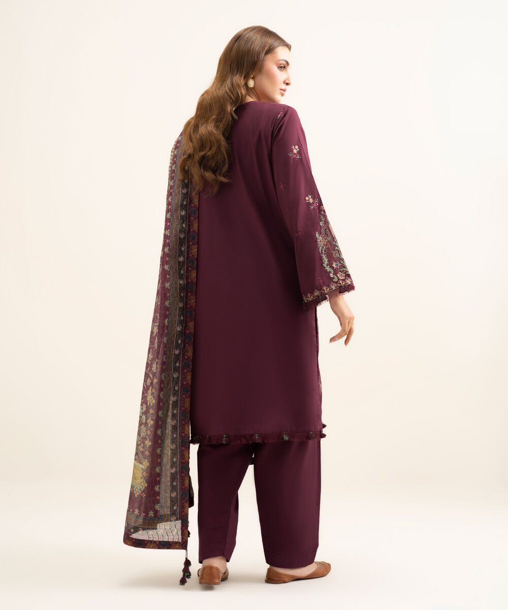 Women's Unstitched Textured Lawn Embroidered Pink 3 Piece Suit