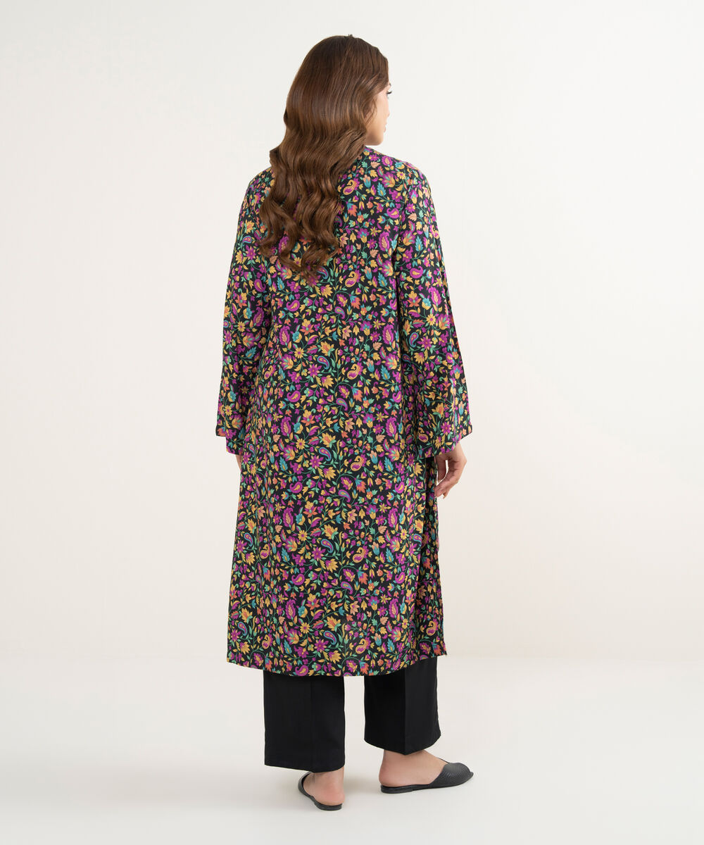 Women's RTW Arabic Cambric Embroidered Black Straight Shirt