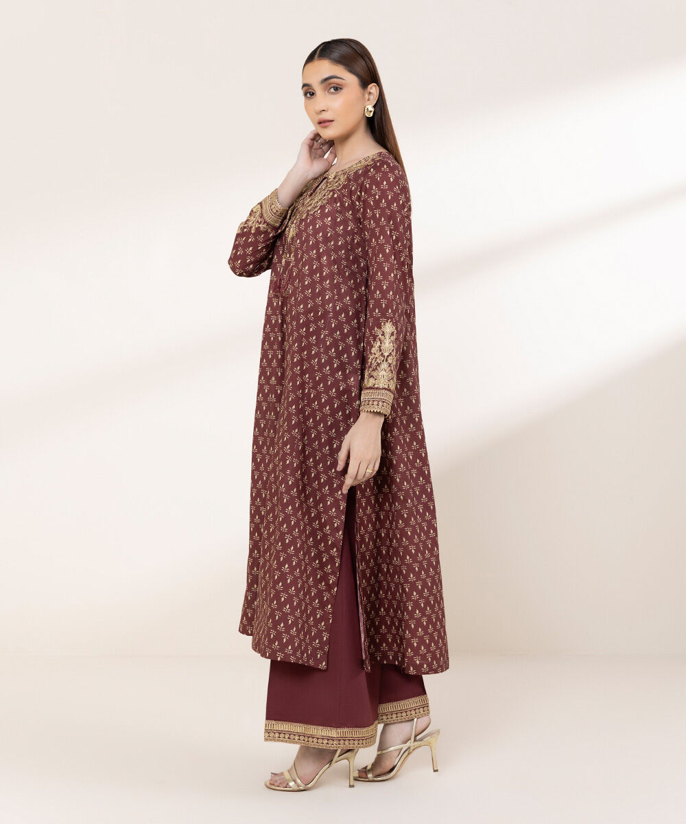 Women's RTW Lawn Red Embroidered A-Line Shirt