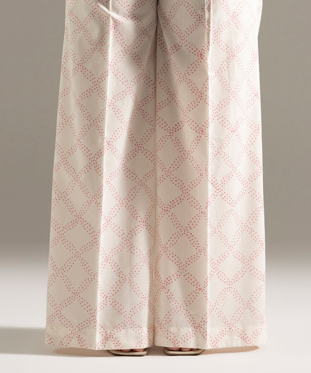 Women's RTW Cambric Printed White Flared Pants