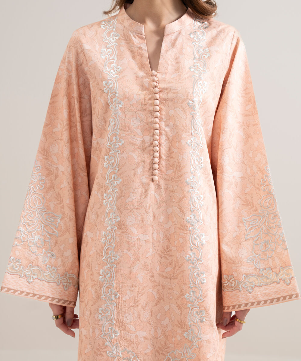 Women's Unstitched Lawn Embroidered Peach 3 Piece Suit