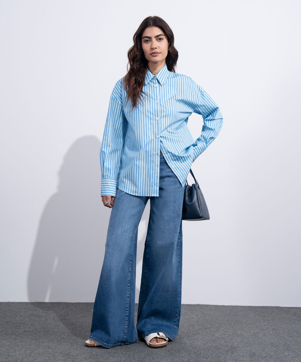 Women's Western Blue Standard-Fit Poplin Shirt