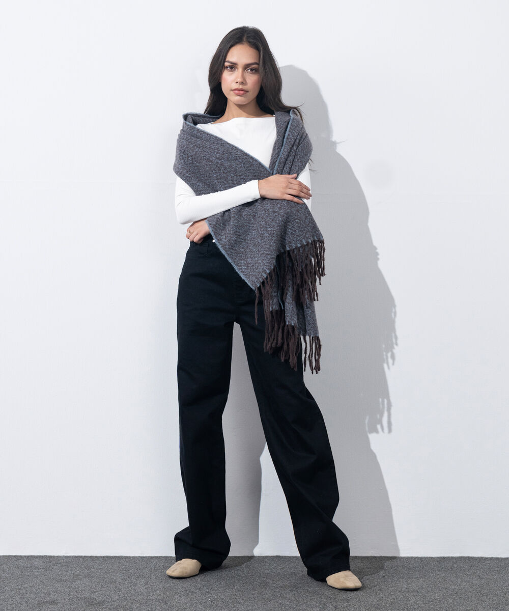 Women's Western Wear Grey & Brown Woollen Scarf