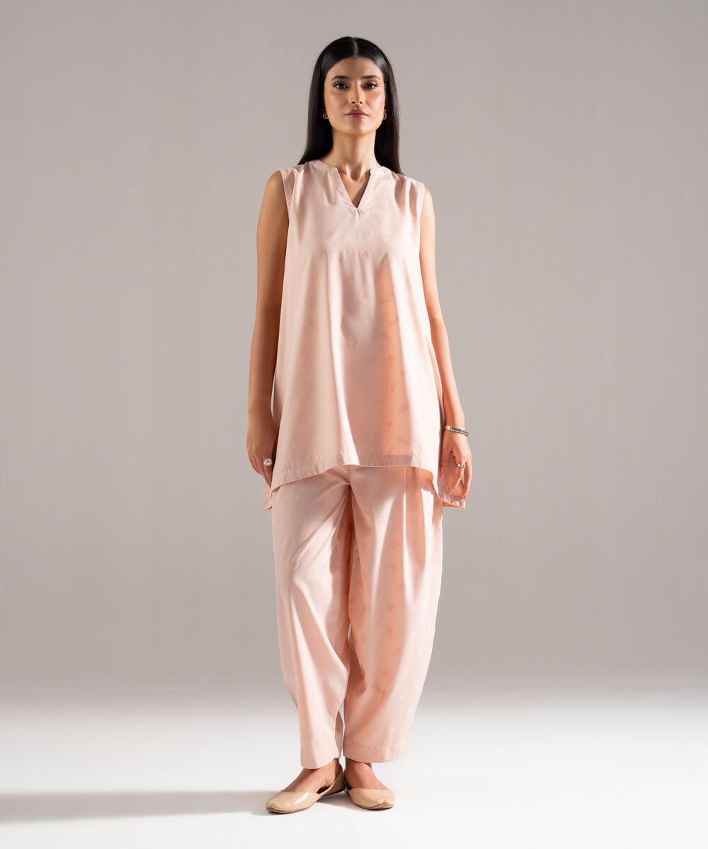 Women's RTW Poly Viscose Jacquard Solid Pink Baggy Shirt