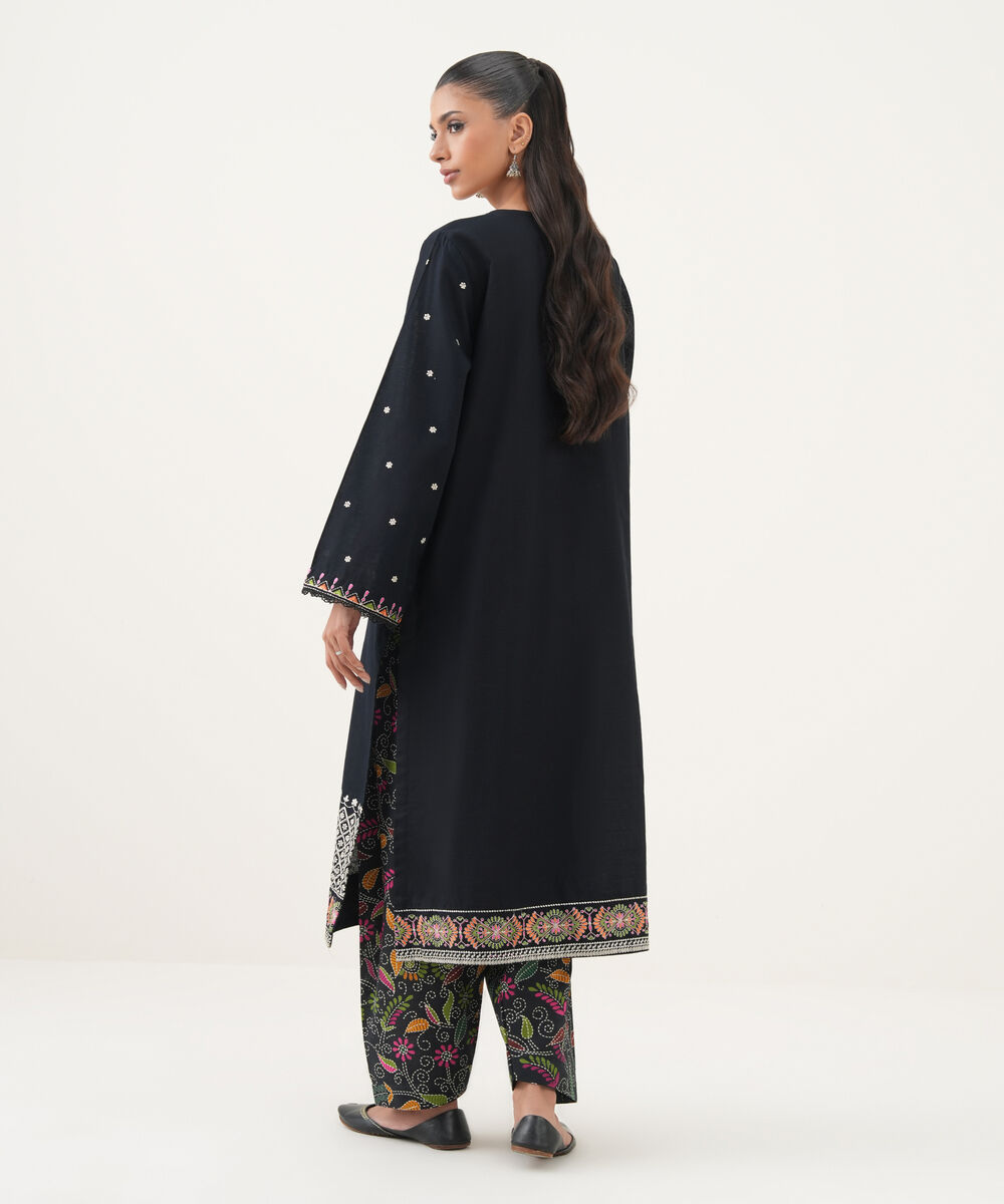 Women's RTW Light Khaddar Embroidered A-Line Black Shirt