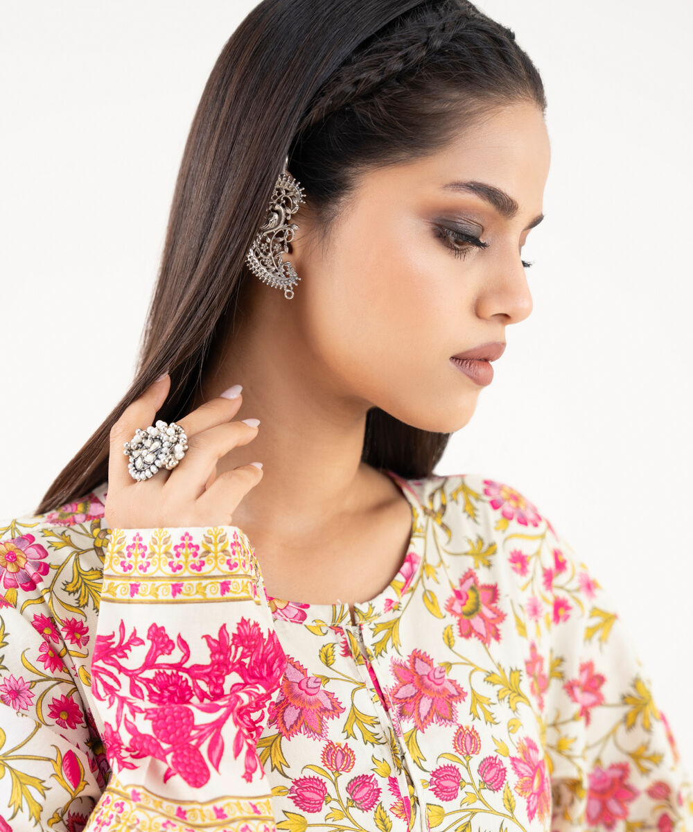 Women's RTW Lawn Viscose Off White Embroidered Pishwas