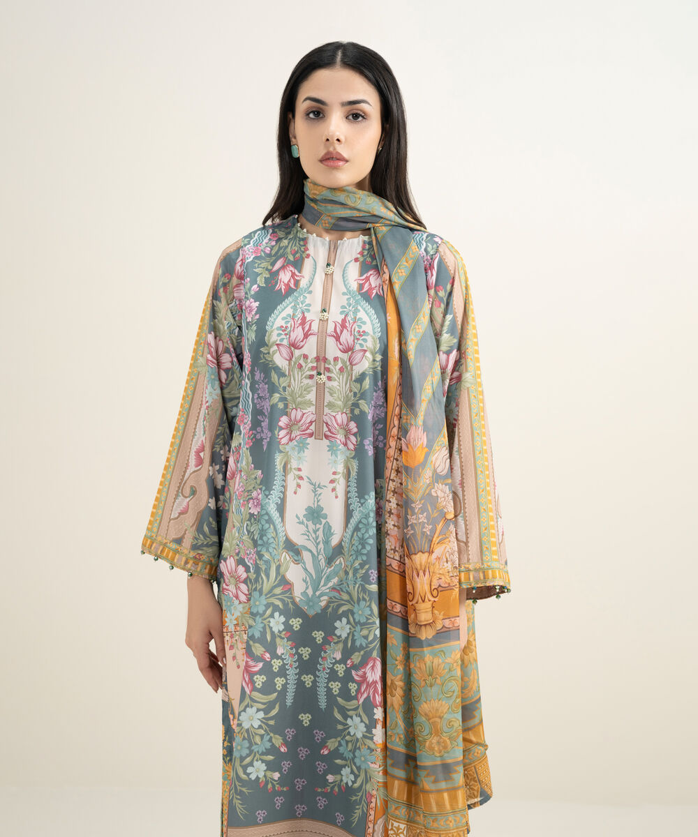 Women's RTW Blended Grip Silk Printed 3 Piece Suit