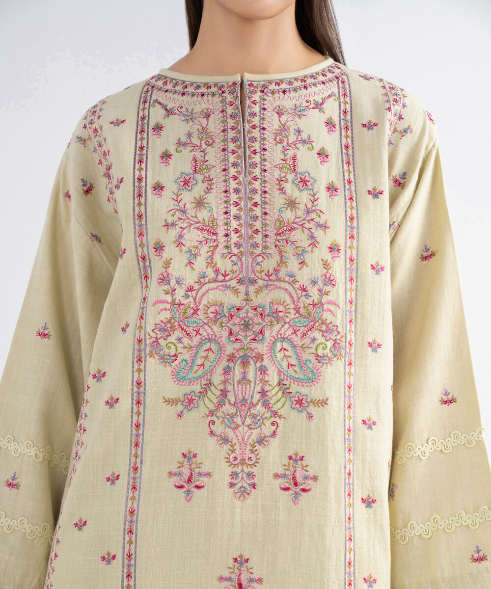 Women's Unstitched Cross Hatch Embroidered Off White 3 Piece Suit