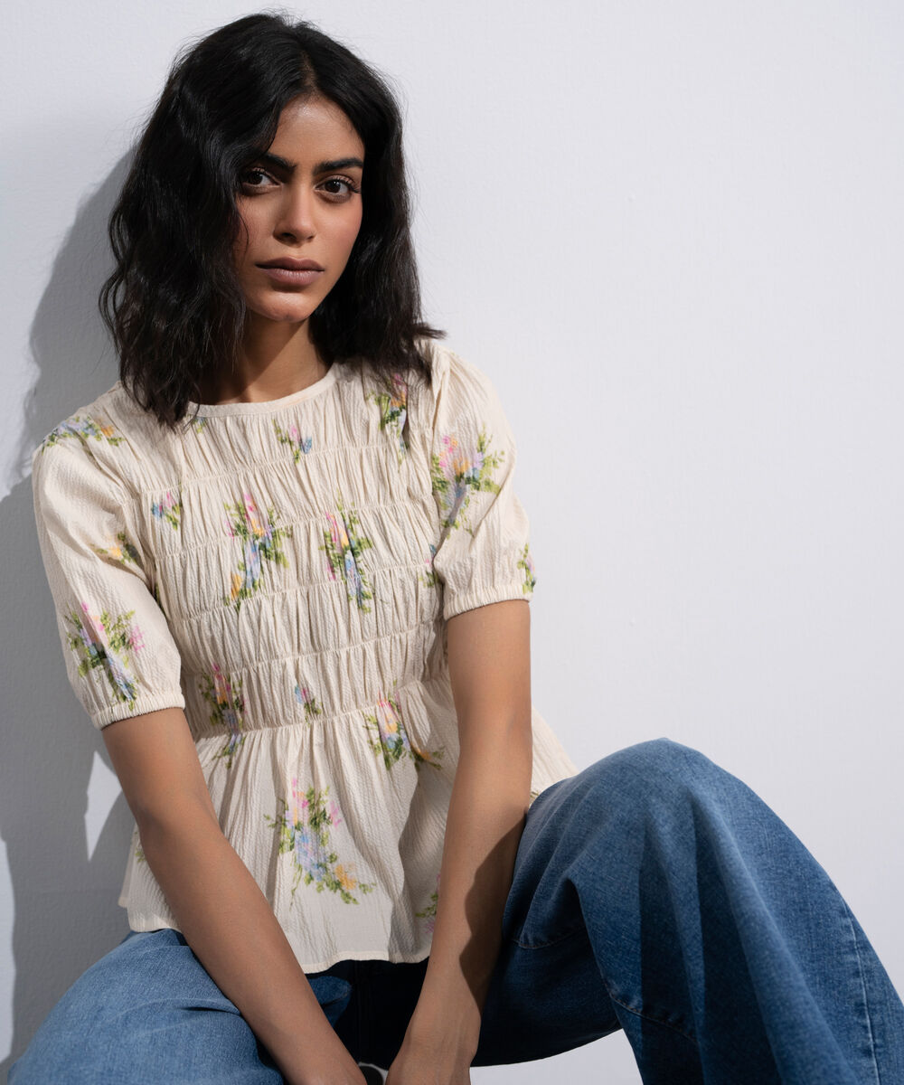 Women's Multi Printed Seersucker Blouse