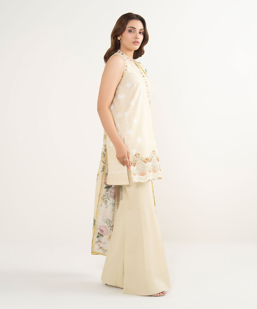 Women's Unstitched Lawn Embroidered Yellow 3 Piece Suit