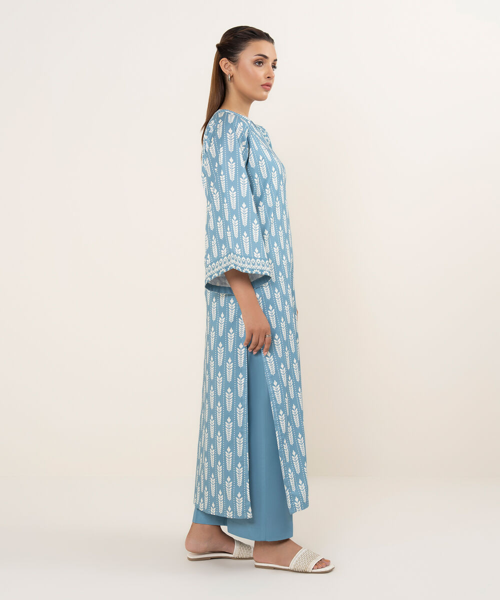 Women's Unstitched Lawn Printed Blue 3 Piece Suit