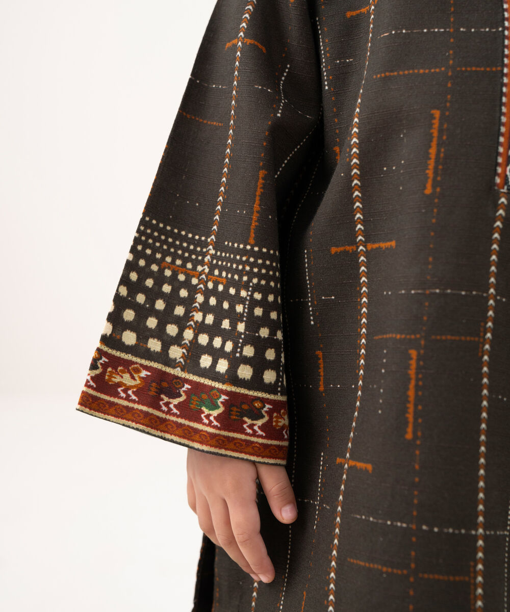 Girl's Light Khaddar Printed Brown 2 Piece Suit