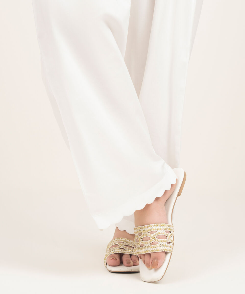 Women's RTW Viscose Raw Silk Solid White Shalwar